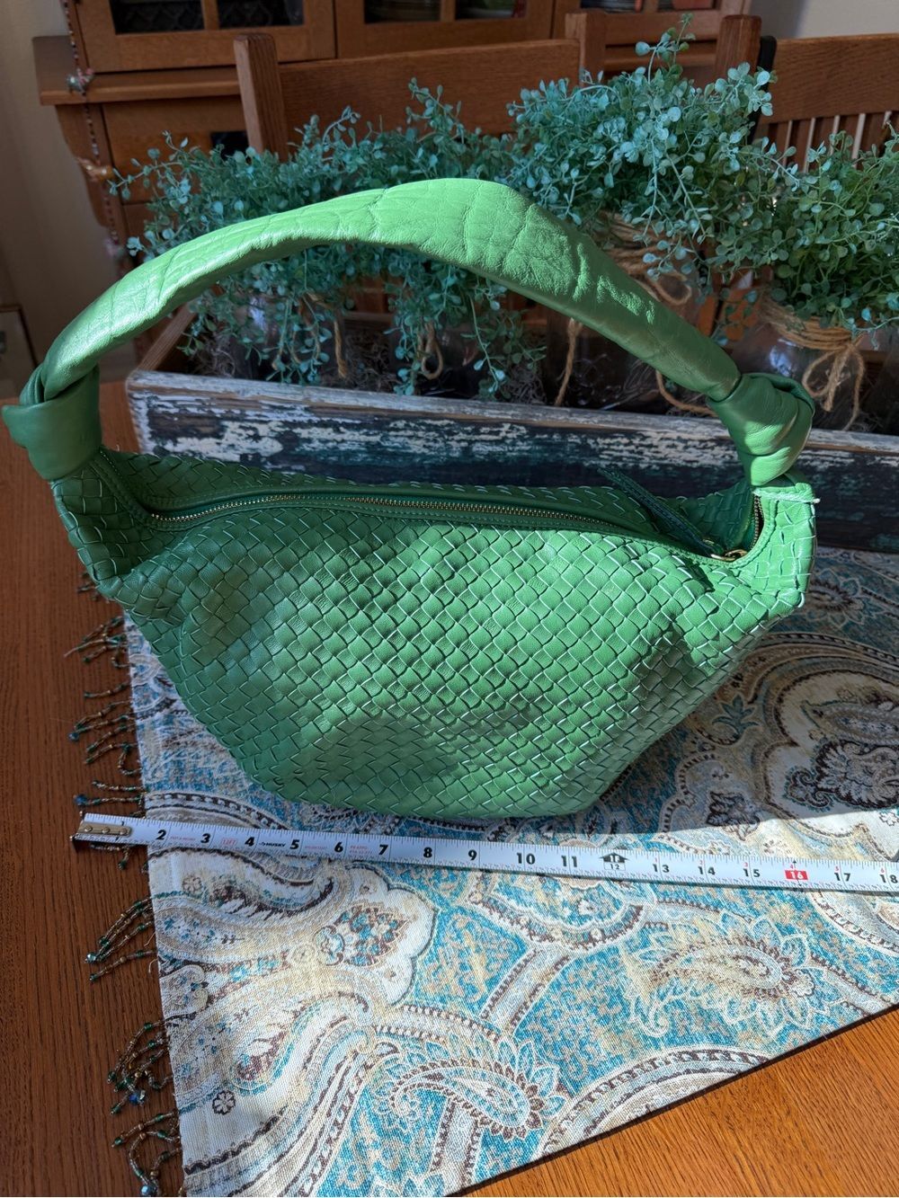Giorgia Milani Leather Hobo Bag Made In Italy Green Woven - Picture 5 of 11